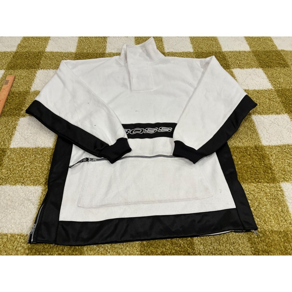 Vintage Boss by Brookhurst Fleece Pullover White Black XL Quarter Zip Streetwear